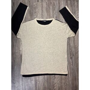Vince Two Tone Cashmere 100% Sweater Light Beige Black  Crew Neck Women's XS